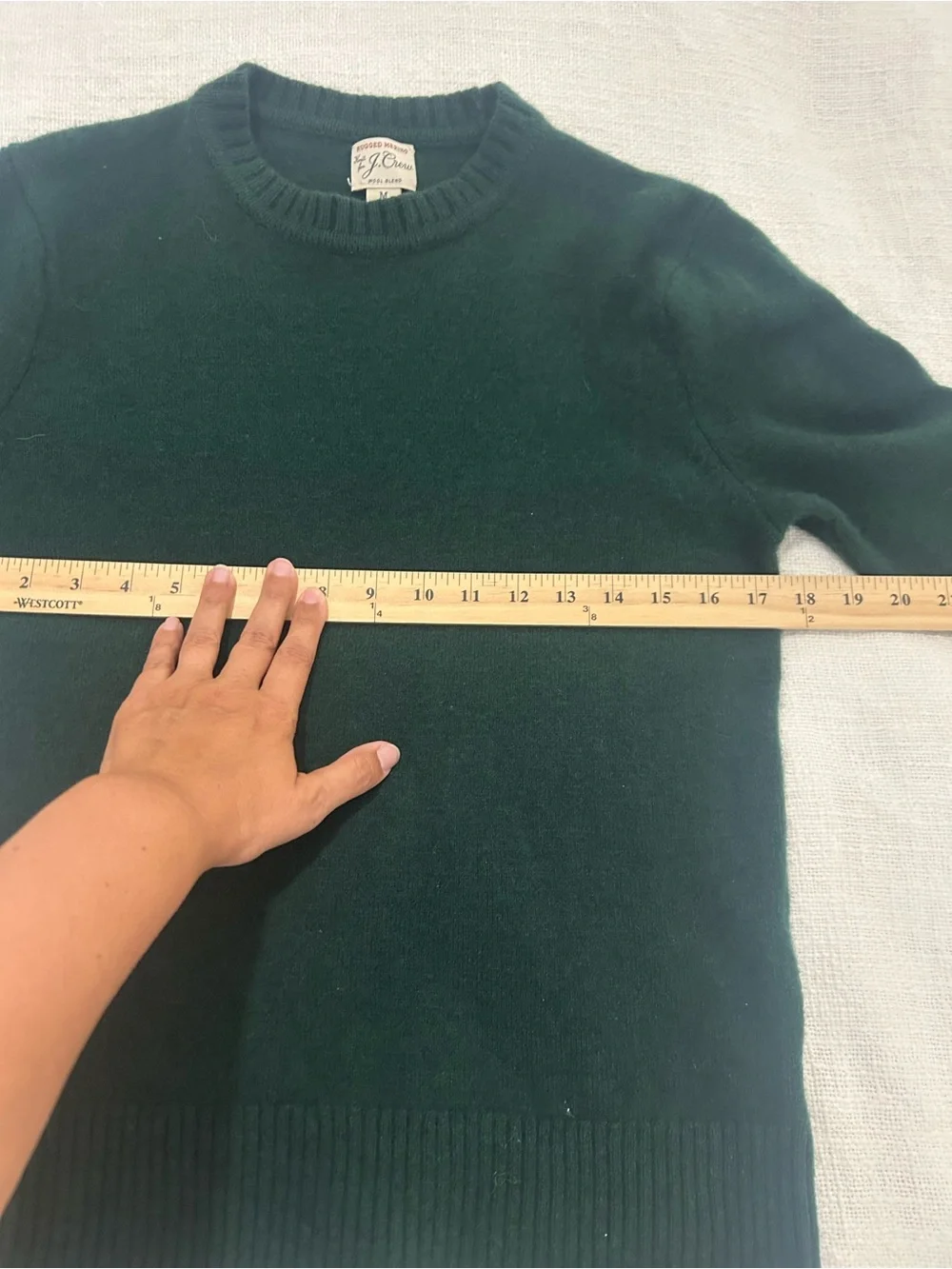 J Crew Rugged Merino Wool Sweater Mens M Dark Green Crewneck Wool Blend